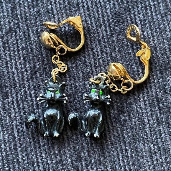 Patented Black Cat Vintage Dangle Earrings - Picture 4 of 8